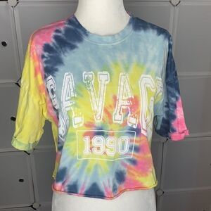 Faded Rose Tie Dye Crop Tee “SAVAGE 1990” Size Small